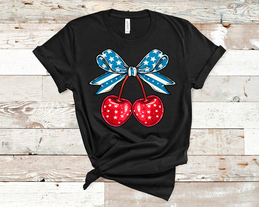 Patriotic cherries bow DTF