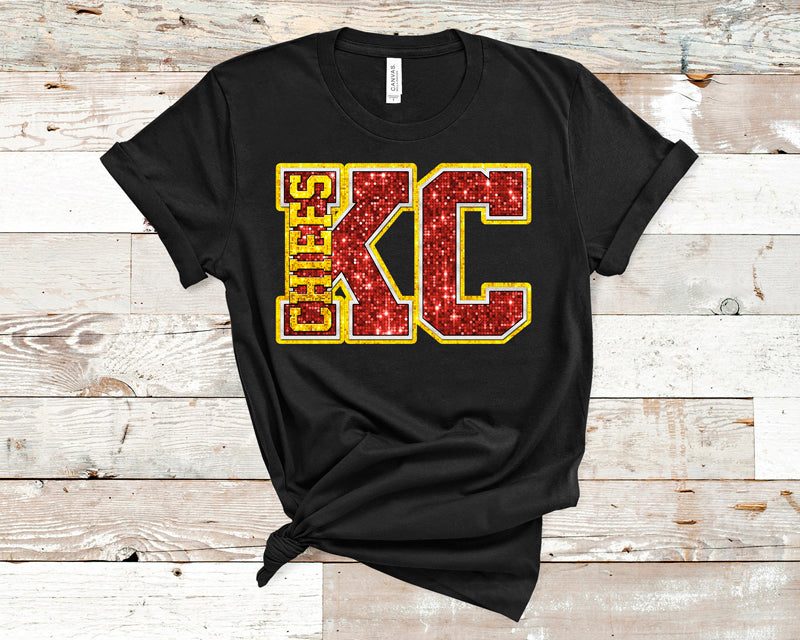 KC Chiefs red/yellow gold faux glitter DTF