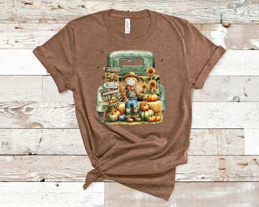 Fall scarecrow green truck