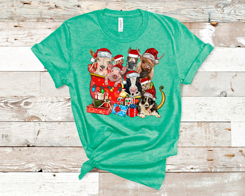 Christmas farm animals sleigh DTF