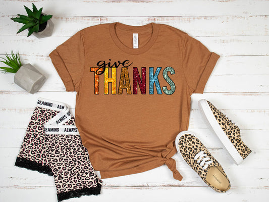 Give thanks faux glitter DTF