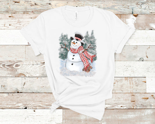 Happy snowman with red scarf DTF